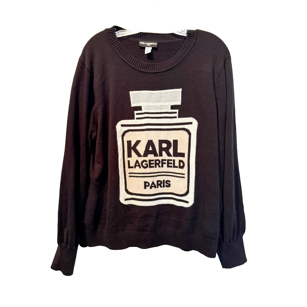 Karl Lagerfeld Paris Sweater Women's Size XL Black‎ Perfume Bottle Knit Pullover